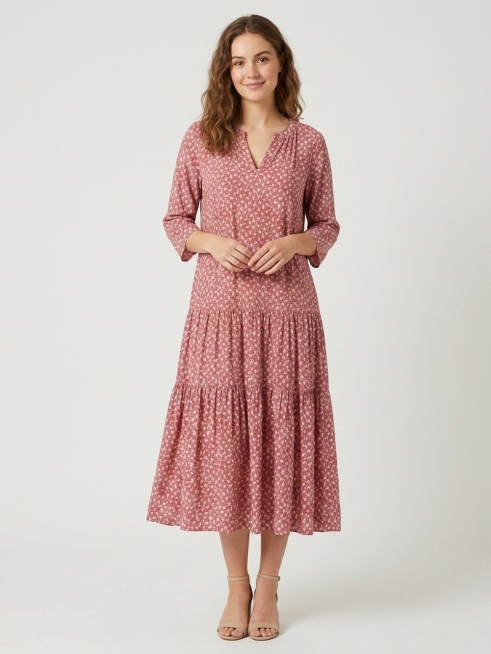 April Cornell Kensington Dress Baroque Rose Red Ditsy Floral Prairie Maxi Small